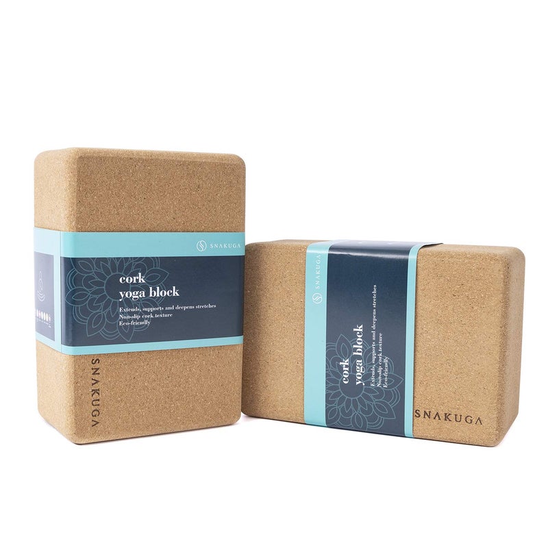 SNAKUGA Cork Yoga Block 2 Pack for Pilates, 9"x6"x4" Non-Slip & High Density Blocks for Meditation, Fitness and Stretching, Supportive and Flexibility Brick for Improve Poses Balance - Image 1